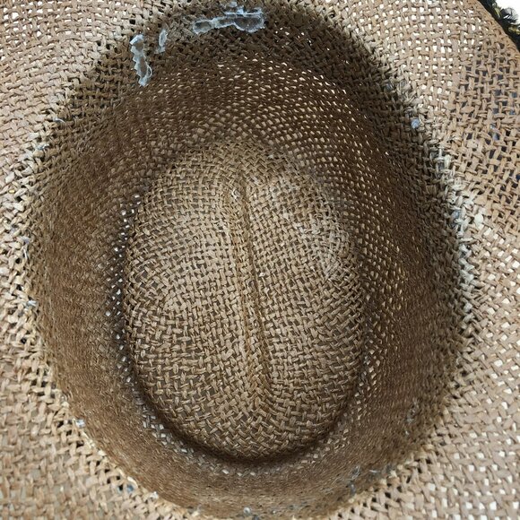 Boho Luxe Straw Hat Feather Beaded Sequin Band Festival Resort Statement main image 4